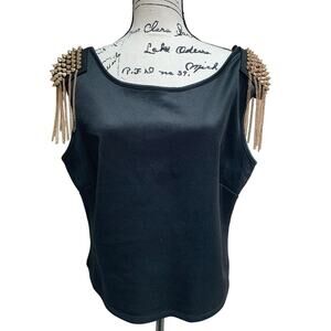 Fashion to Figure Black Tank With Studded Shoulder and Chains Size 2X